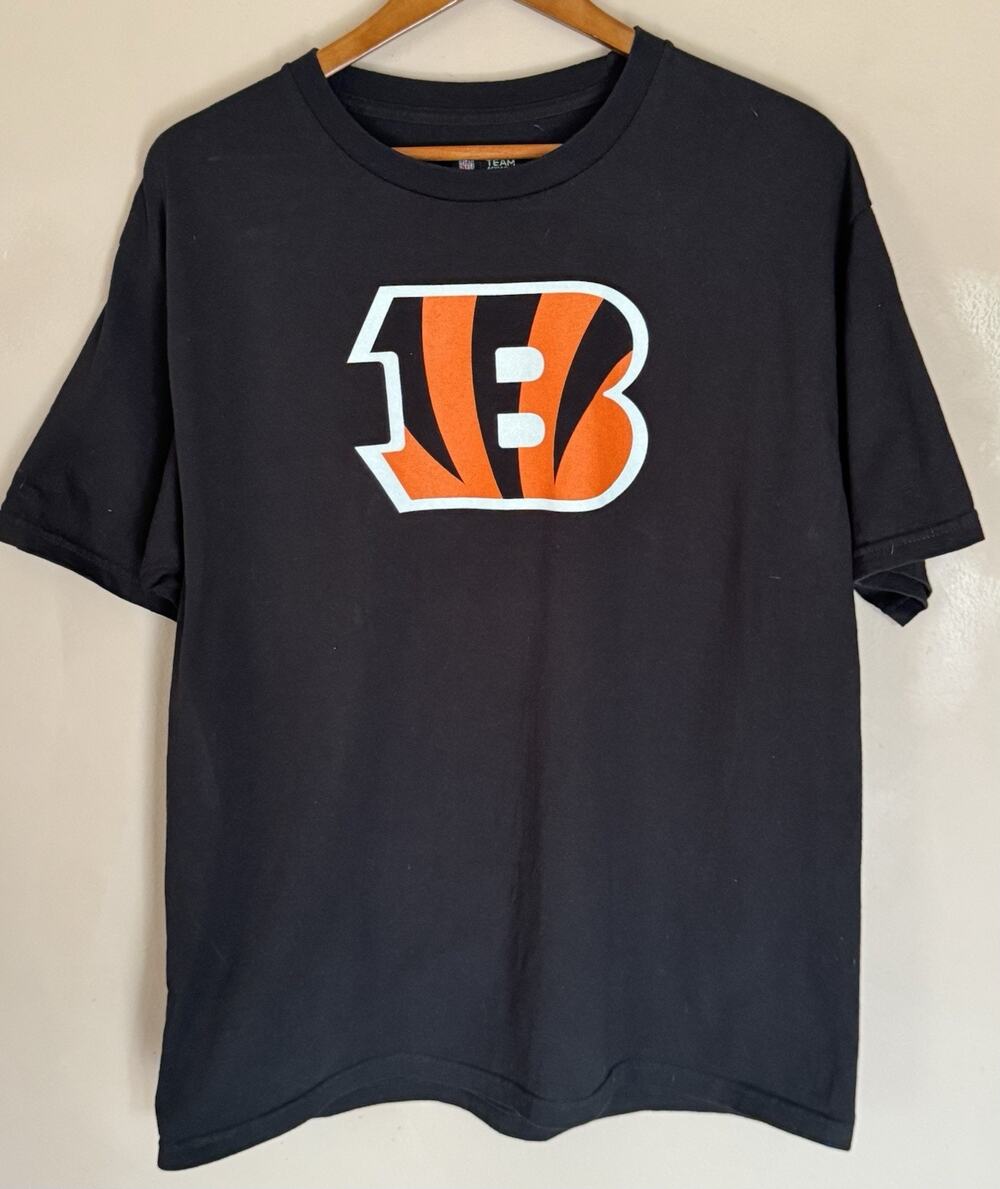 Cincinnati Bengals T-Shirt Mens Large Black NFL Team Apparel B Striped Logo SS